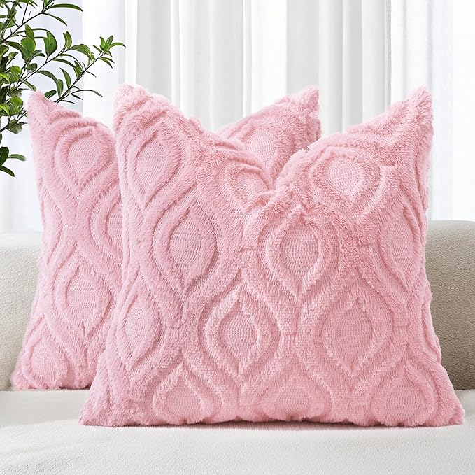 decorUhome Summer Throw Pillow Covers 16x16 Inch Set of 2, Soft Plush Faux Wool by decorUhome