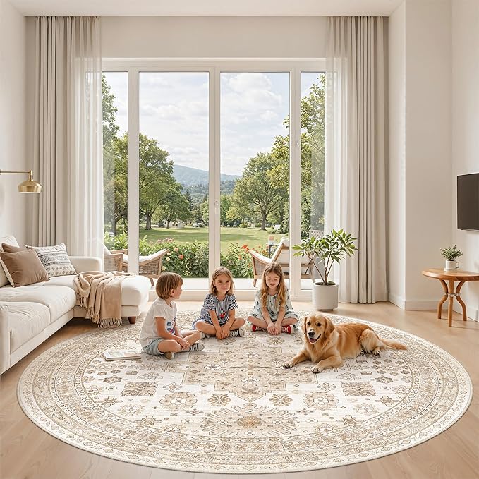 zesthome 8ft Round Rugs for Living Room, Non-Slip Washable Round Area Rugs - Image 9