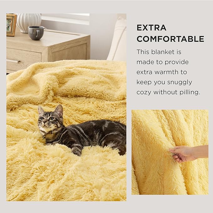 Bedsure GentleSoft Fluffy Yellow Throw Blanket, Room Decor Yellow Gifts - Image 3