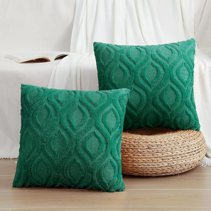 decorUhome Throw Pillow Covers 18x18 Inch Set of 2, Soft Plush Faux Wool Green - Image 7