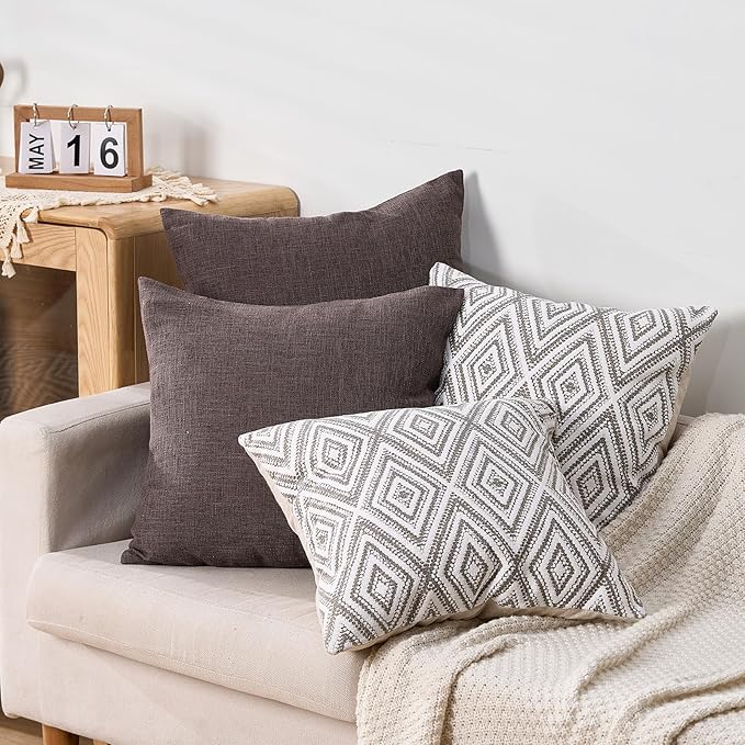 HPUK Decorative Throw Pillow Covers Set of 4 Dark Gray Geometric Design Linen - Image 5