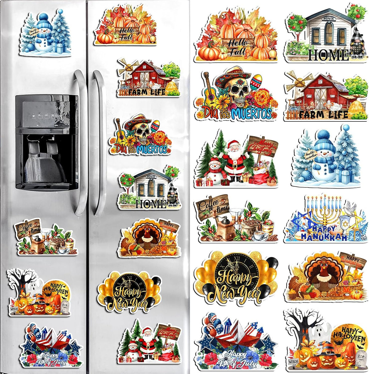 12 Pcs Large Holiday Magnets for Refrigerator 7.8'' Fall Fridge Magnets Seasonal Cruise Door Decorations Home Farm Coffee Magnetic Stickers for Locker Whiteboard Dishwasher Kitchen Decor
