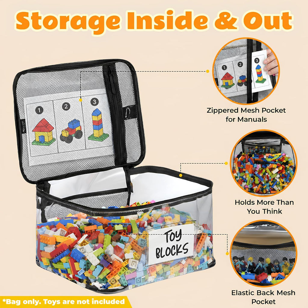 6-Pack Extra Large Clear Toy Storage Bags with Zippers, TPU