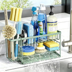 2-Tier Kitchen Sink Caddy Organzier Rack with Dish Brush Sponge Holder