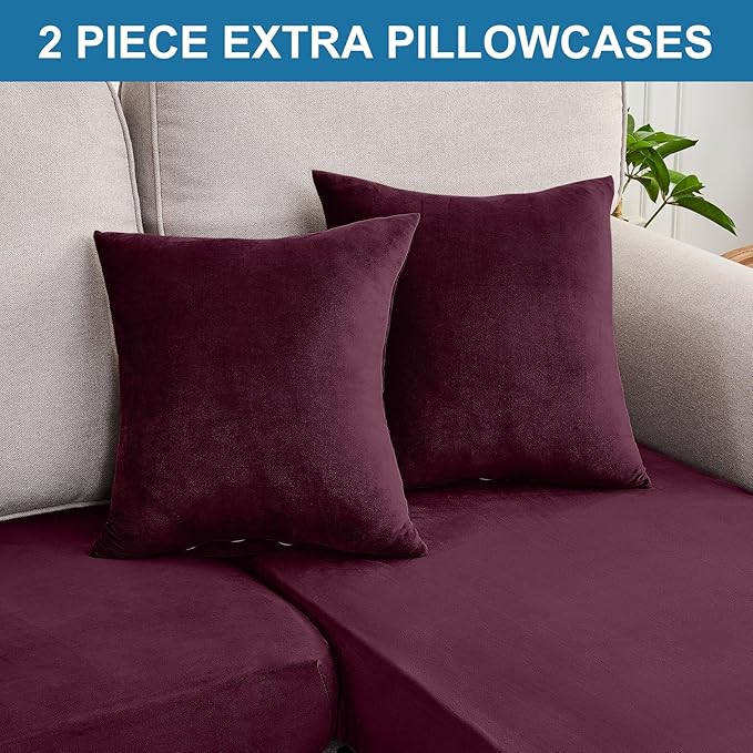 Couch Cover 3-Piece Elastic Velvet Couch Cushion Covers & Chaise Slipcovers - Image 8