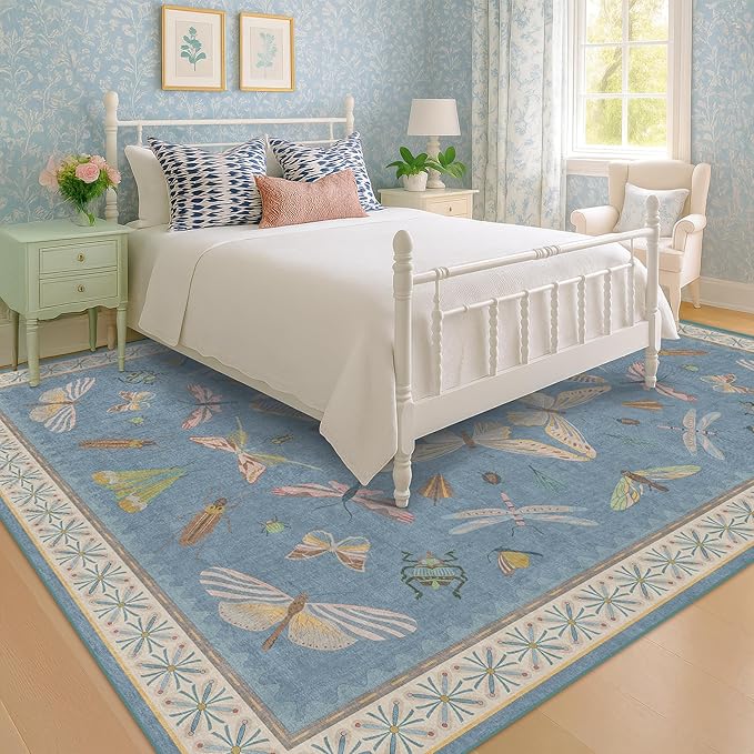 Washable Living Room Rug 8x10, Dusty Blue Area Rugs - Image 6
