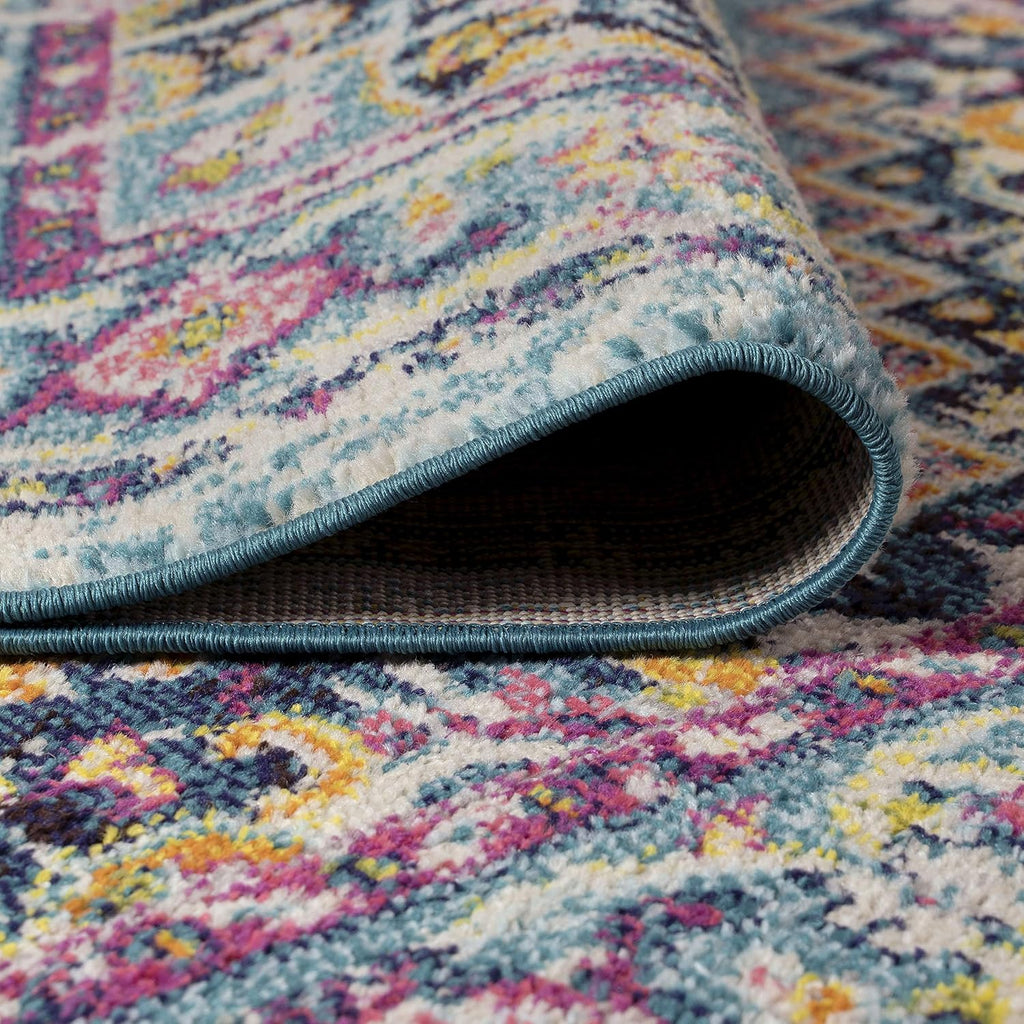 JONATHAN Y Brooklyn Geometric Medallion Blue/Multi Indoor Area Rug, 4x6, Vintage, Bohemian, Easy-Cleaning for Living Room, Bedroom, Kitchen, Pet Friendly, Non-Shedding (MDP207E-4)