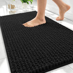OLANLY Thick Chenille Bathroom Rugs 30x20, Soft Absorbent Bath Mat, Black
