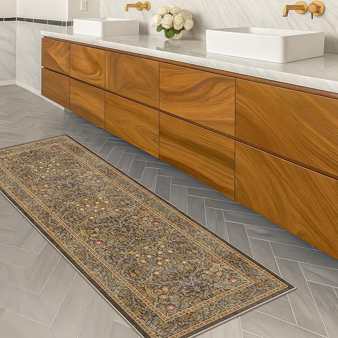 Hazo Haus Non Slip 2x5 Gold Brown Bathroom Runner Rug by HazoHaus