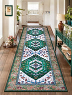 SERISSA Runner Rug for Hallways, Long Boho Rug Vintage Green White Hallway by SERISSAHomeDecorCollection