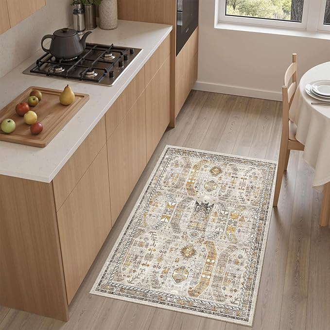 Madane Washable Area Rug 2x3, Small Entryway Rug Non-Slip Vintage Door Mat - Image 2