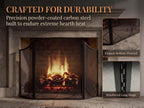 Lizh Metalwork 3-Panel Black Wrought Iron Fireplace Screen,48"(L) x 29"(H) Spark Guard with Scrolling Design,Decorative Hearth Screen