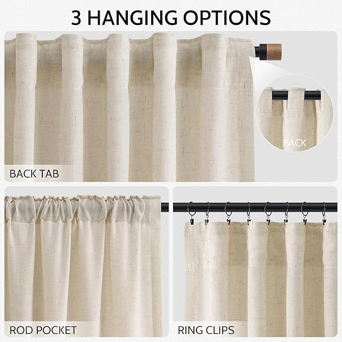 Linen Curtains 63 Inch Length for Living Room Modern Farmhouse Decor Light - Image 2