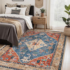 Area Rug 5x7 Washable Rug, Vintage Boho Medallion Rugs Non-Slip Soft Low Pile - Image 2