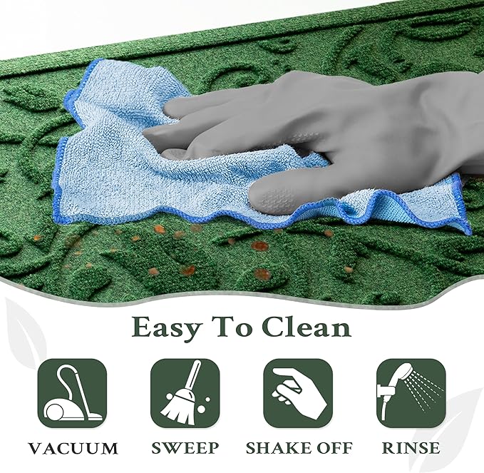 Boho Green Floral Leaves Outdoor Indoor Entrance Doormats, Absorbent Durable - Image 8