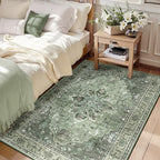 Area Rugs 3'x5' Washable Non-Slip, Floral Vintage Distress Print Pattern by RELEANY