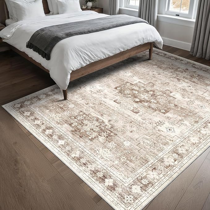 Hazo Haus Washable Neutral Farmhouse Living Room Rug, 5x8 Area Rugs - Image 3