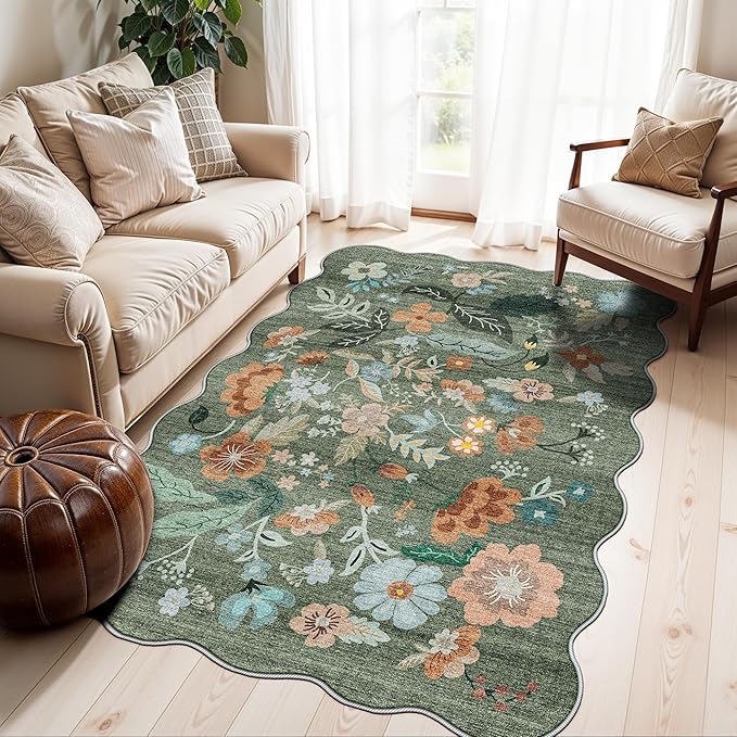 4x6 Living Room Area Rugs: Washable Farmhouse Nursery Kitchen Floral Rugs by HYHAOYUNLAI