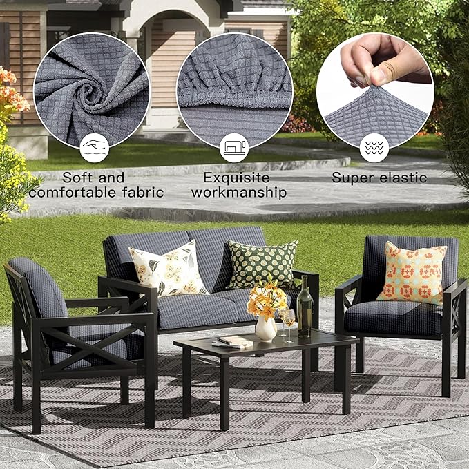 8Pcs Outdoor Cushion Covers, Patio Cushion Covers, Stretch Elastic Slipcovers - Image 4