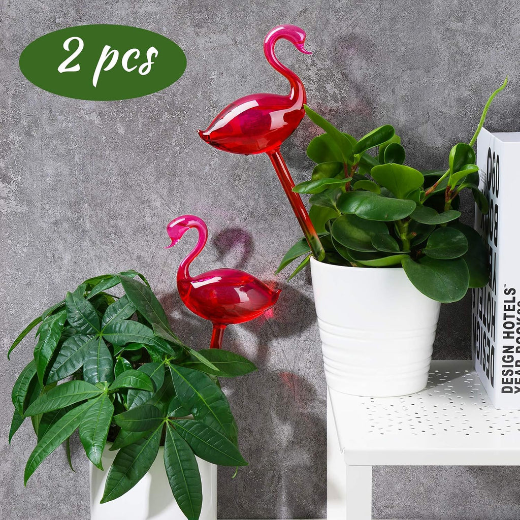 NiHome Self Watering Globes 2 Pack Glass Plant Waterer Flamingo Pink 10in