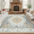 RELEANY Area Rugs Square 8ft Washable Non-Slip, Floral Vintage Distress Print by RELEANY