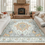 RELEANY Area Rugs Square 8ft Washable Non-Slip, Floral Vintage Distress Print by RELEANY