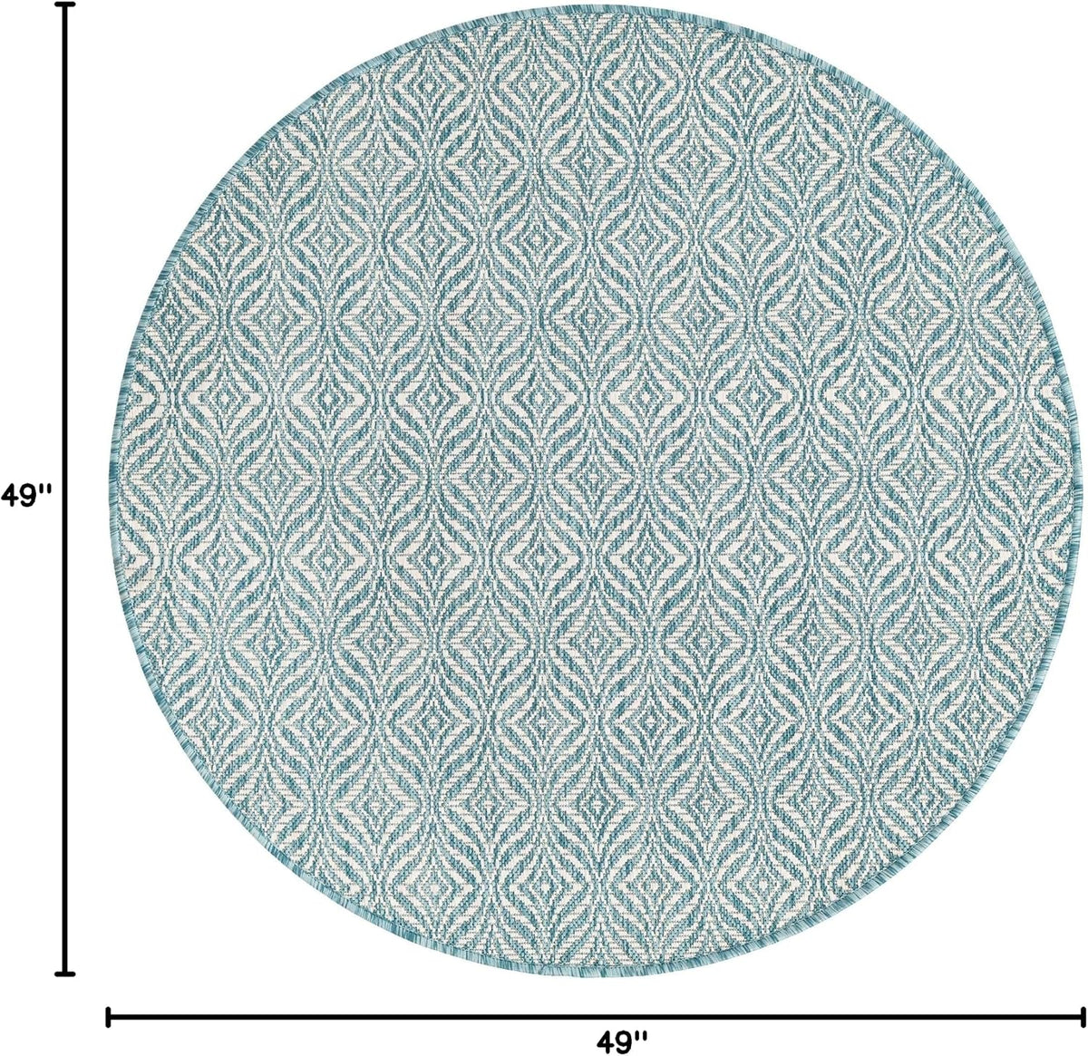 Unique Loom Outdoor Trellis Collection Area Rug - Deco Trellis (4' 1" Round, Aqua/ Ivory)