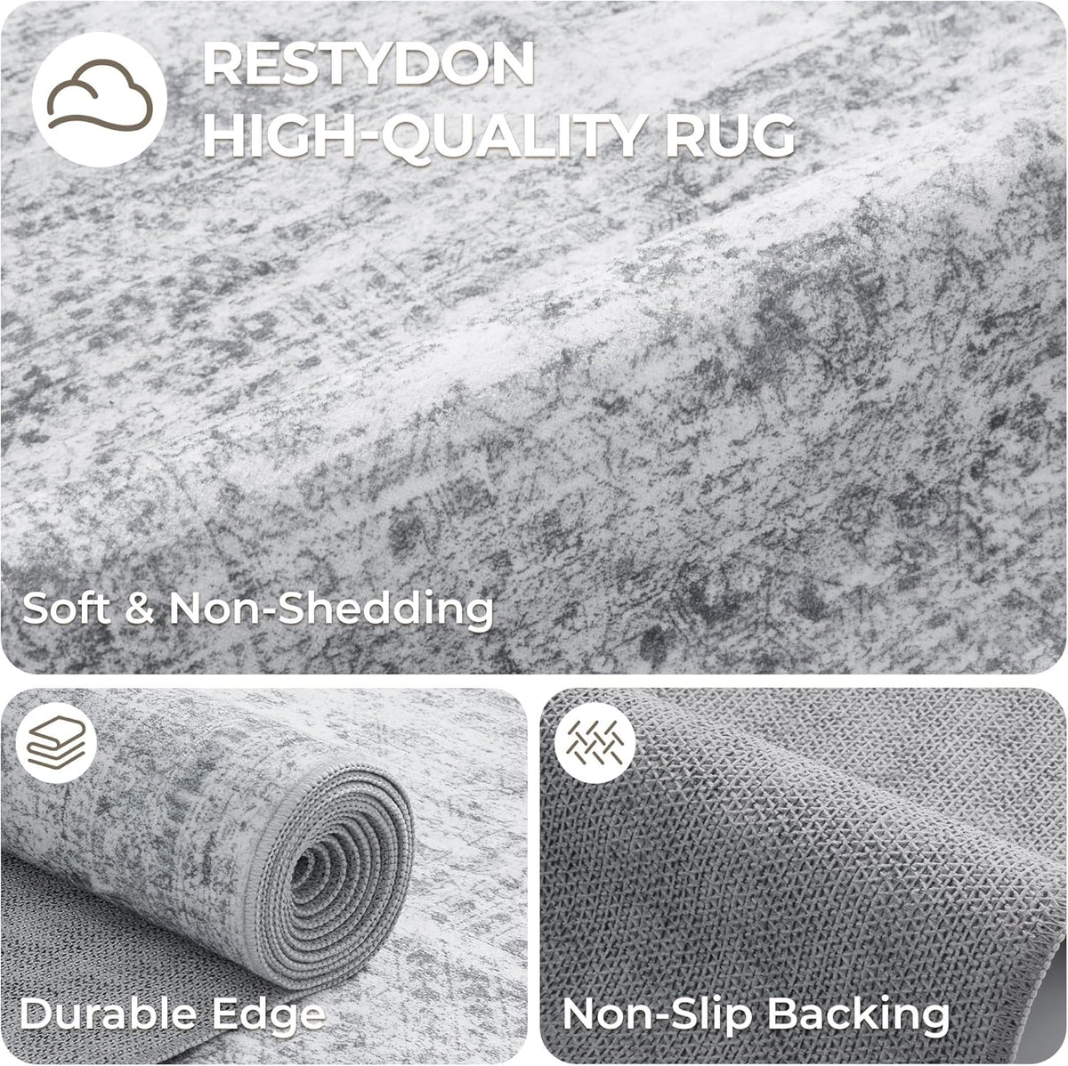 4x10 Runner Rug Non Slip,Washable Hallway Runner Rug,Grey