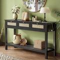 SUPERJARE Rattan Console Sofa Table with Outlets, USB-C Port and 3 Drawers