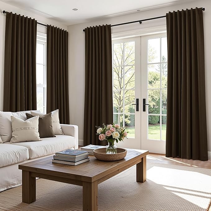 Guken Chocolate 100% Blackout Linen Curtains 102 Inch Length 2 Panels Set - Image 9