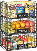 3 Pack XXL Stackable Wire Baskets with Handles & Name Plates