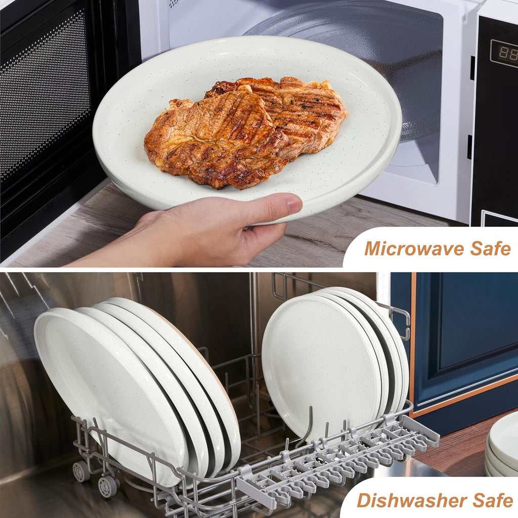 LIANYU Stoneware Salad Dinner Plates Set of 6, 7.75 Inch Porcelain Dinner Plate for Kitchen, Ceramic Dessert Dishes Set, Oven, Microwave & Dishwasher Safe, Scratch Resistant, Three-color