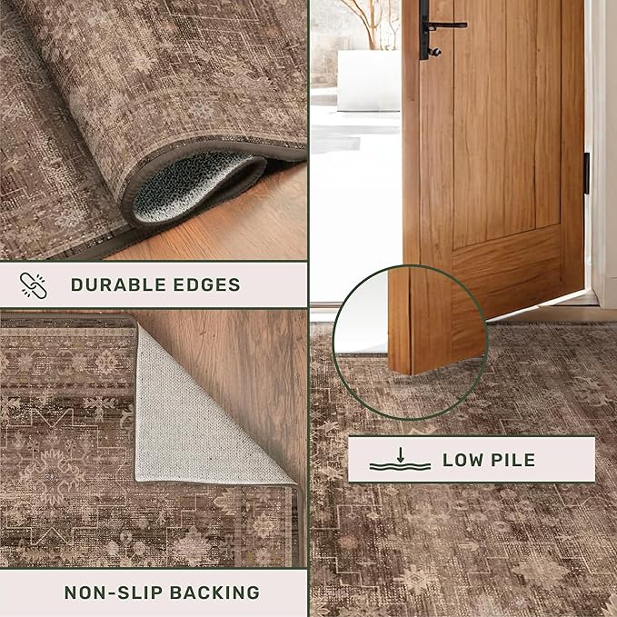 Brown Washable Long Runners for Hallways, Entryway Indoor Rug, Non Slip Rubber - Image 5