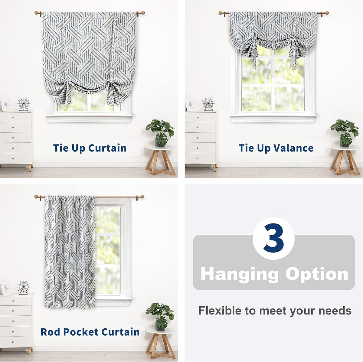 DriftAway Farmhouse Linen Valance Rod Pocket 1 Panel, W45xL63, Briony Navy