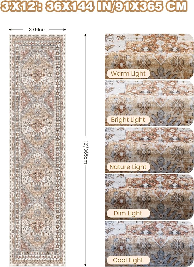 3x12 Runner Rug for Hallway, Non-Slip Long Bathroom Rugs Runner for Kitchen - Image 2