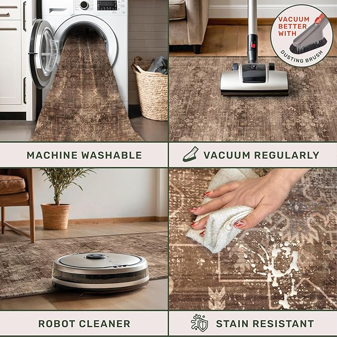 Brown Washable Long Runners for Hallways, Entryway Indoor Rug, Non Slip Rubber - Image 4