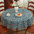 Round Waterproof Tablecloth Linen Textured Table Cloth,Stain and Wrinkle Resistant Washable Fabric Table Cover for Dining, Party, Camping and Outdoor,60Inch, Blue Leaves