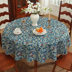 Round Waterproof Tablecloth Linen Textured Table Cloth,Stain and Wrinkle Resistant Washable Fabric Table Cover for Dining, Party, Camping and Outdoor,60Inch, Blue Leaves