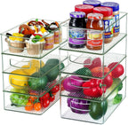 Qilinba Clear Storage Bins 8 Pack for Pantry Organizers, 4 Large Plastic Pantry Organizer Bins and 4 Small Stackable Storage Containers for Kitchen Cabinet, Home Edit, Freezer Fridge Organizer