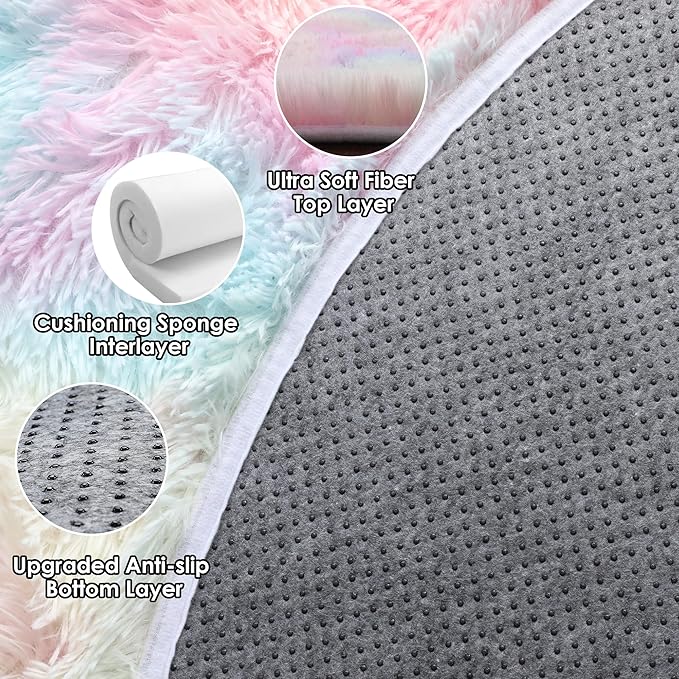 ONASAR Rainbow Round Area Rugs 5ft, Soft Bedroom Circle Rug Mats - Image 9