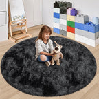 5x5 ft Tie Dye Black Round Rug for Bedroom Room Fluffy Circle Rug Furry Carpet - Image 3