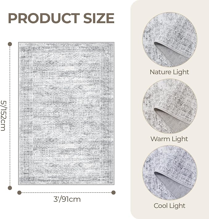 3x5 Washable Area Rug for Entryway, Soft Kitchen Rugs Non Slip for Dining Room - Image 2