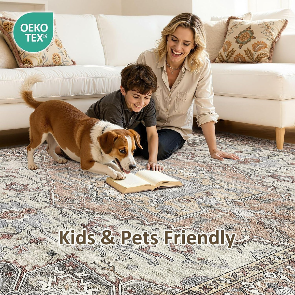8x10 Area Rugs for Living Room: Washable Soft Brick Red Neutral Rug