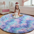 ONASAR Rainbow Round Area Rug 4ft, Soft Bedroom Circle Throw Rugs by ONASAR
