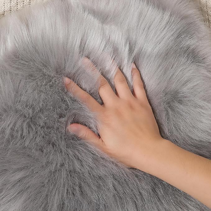 linmopm Faux Fur Rug Sheepskin Shag Fluffy Fuzzy Grey 3x3 ft Rugs - Image 4