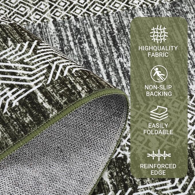GarveeHome 9x12 Large Modern Green Area Rug Distressed Bordered Rug Soft Non - Image 3