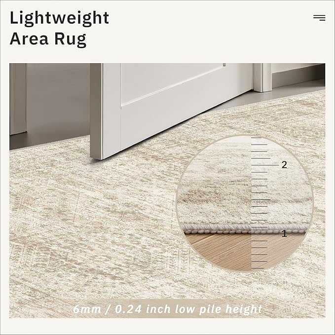 5x7 Area Rugs Beige Low Pile Indoor Washable Trendy Faded Style Rugs - Image 7