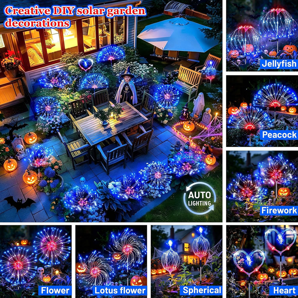 Anordsem Solar Firework Lights Outdoor Garden Fairy Lights 2 Pack Red Blue