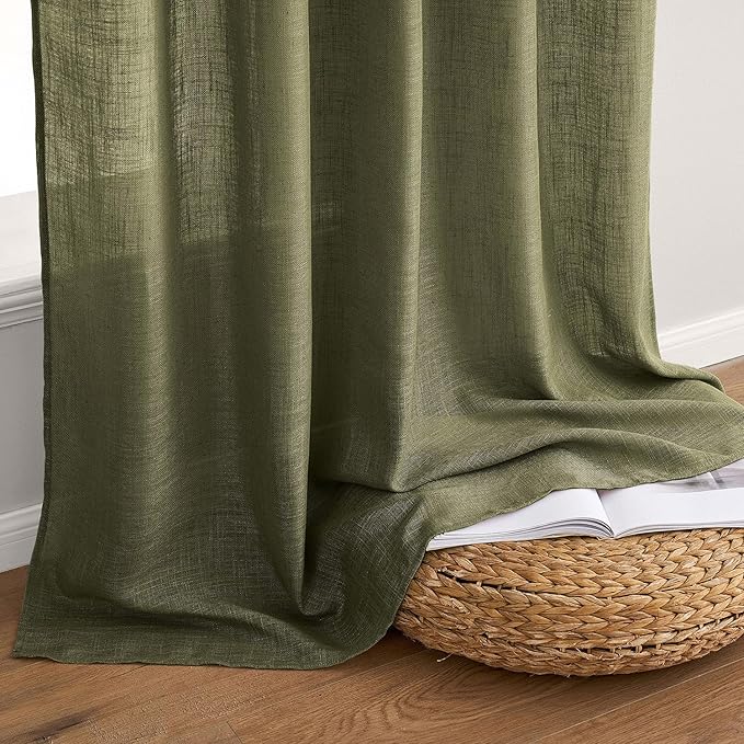 MIULEE Light Olive Green Linen Curtains 96 Inches Long 2 Panels - Image 7