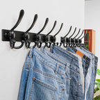 Coat Rack Wall Mount, Heavy Duty 12-Gauge Base vs Flimsy 1mm, Double-Thick Solid Anti-Snap Hooks, 16” Stud-Mount, Stainless Steel Hanger for Clothes Hat Entryway Closet Mudroom, Black